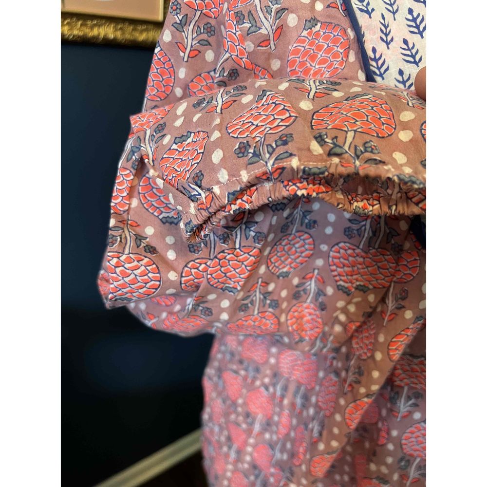SZ Blockprints Womens Blue Pink Long Sleeves Printed Tassel Tunic Blouse Size S - Picture 5 of 8